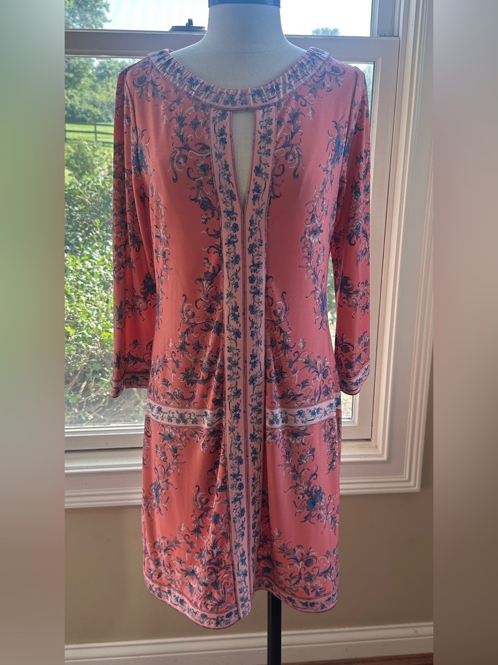 NWT‎ BCBG Max Azria Calico Peach Pink & Blue Floral Shift Dress, Size S